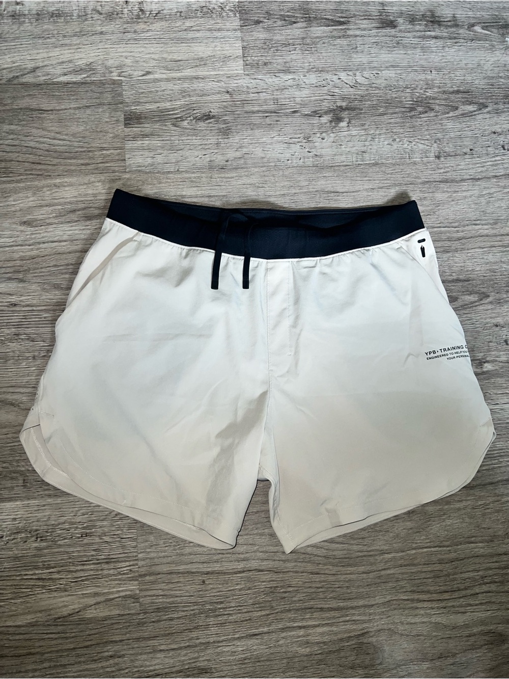 YPB Abercrombie & Fitch Light Cream Athletic Shorts with Black Waistband